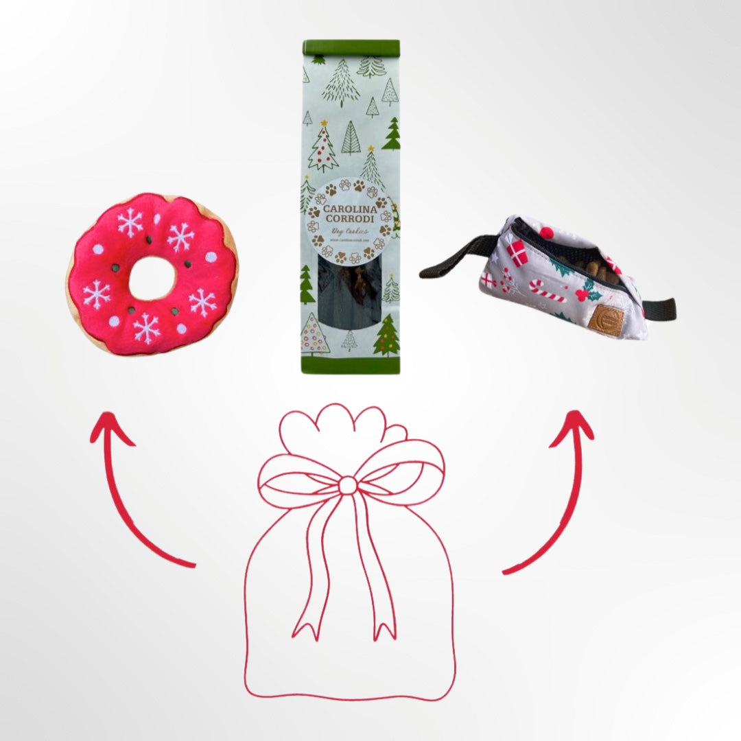 Hundeweihnachtsset (Hundeleckerli, Leckerli-Dummybeutel, Weihnachtsspielzeug)