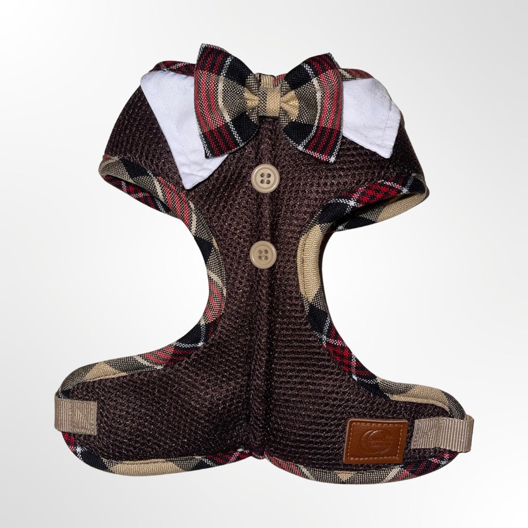 Hundegeschirr-Mit-Fliege-beige-braun-rot