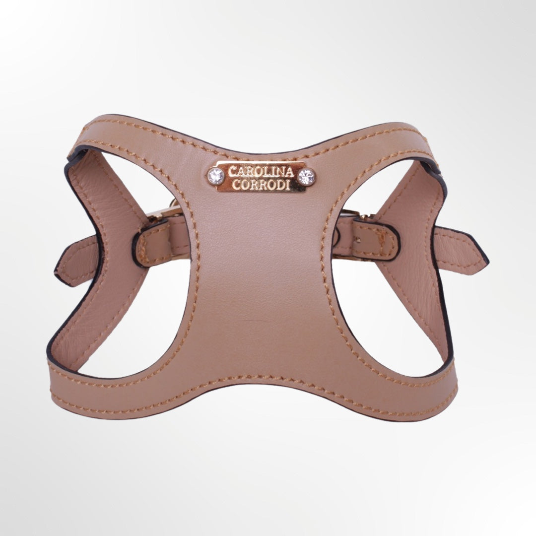 Hundegeschirr Leder beige