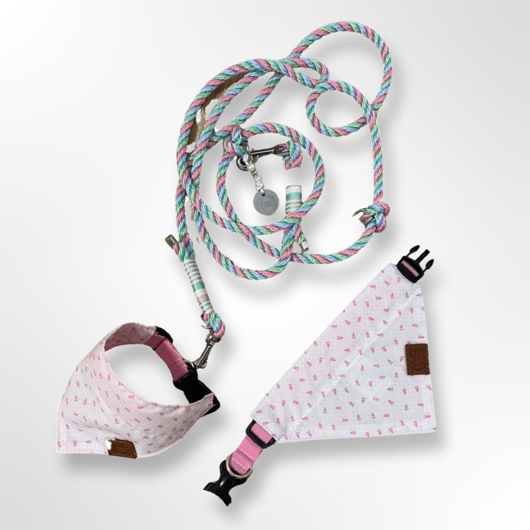 Hundehalstuch-Hundebandana-Hundeleine-rosa