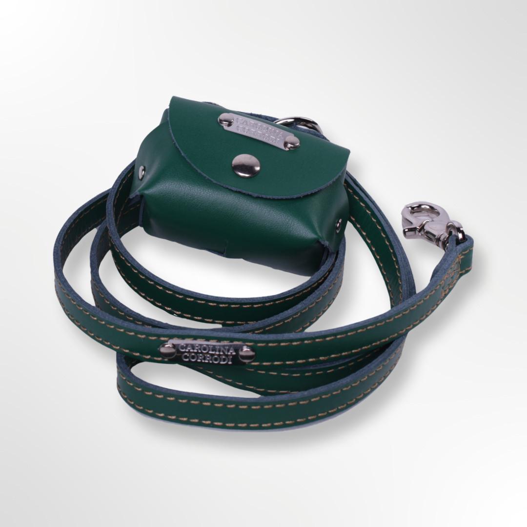 Hundeleiner-Kotbeutelspender-Leder-grün