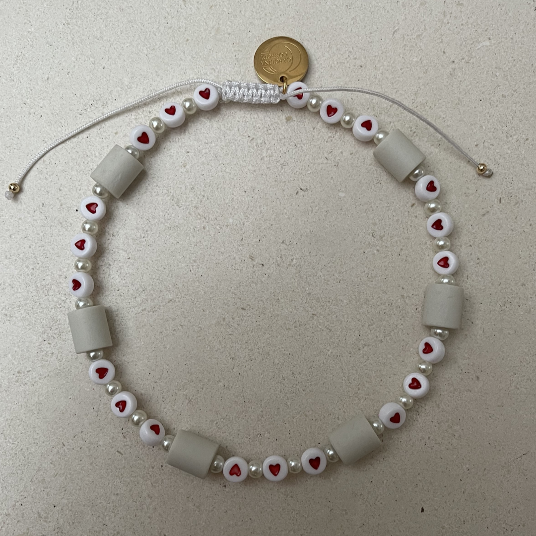 EM tick collar hearts and beads