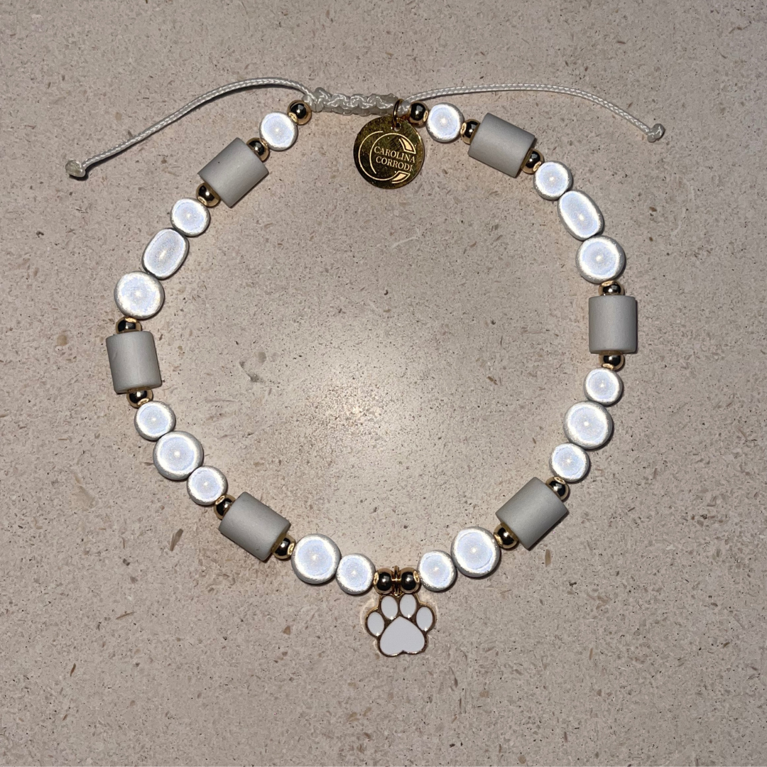 leuchtende reflektionsperlen mit EM Steinen - Zeckenhalsband