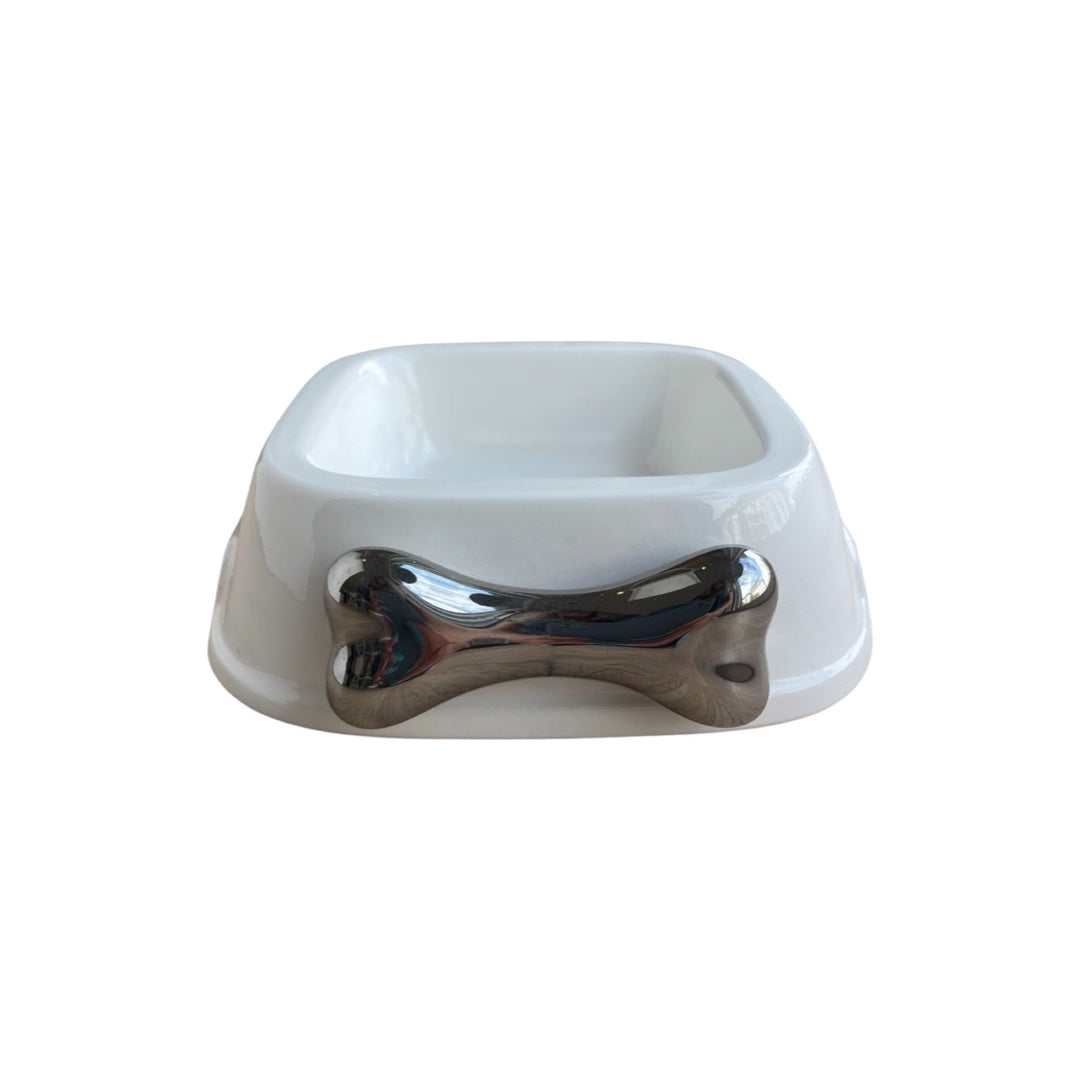 Fressnapf weiss mit Knochen silber