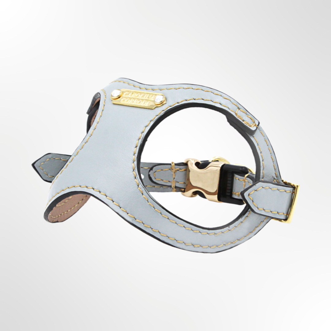 Step-In Leather Dog Harness with Rhinestones Gold Edition Turin
