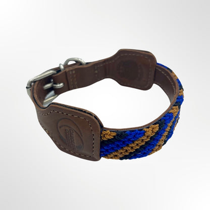 Leder Hundehalsband mit geknüpften Details blau-braun
