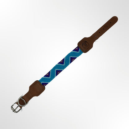 Hundehalsband Leder mit geknüpften Details blau