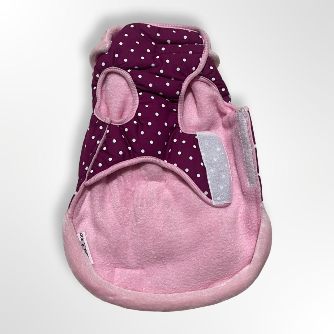 Manteau pour chien, violet à pois blancs