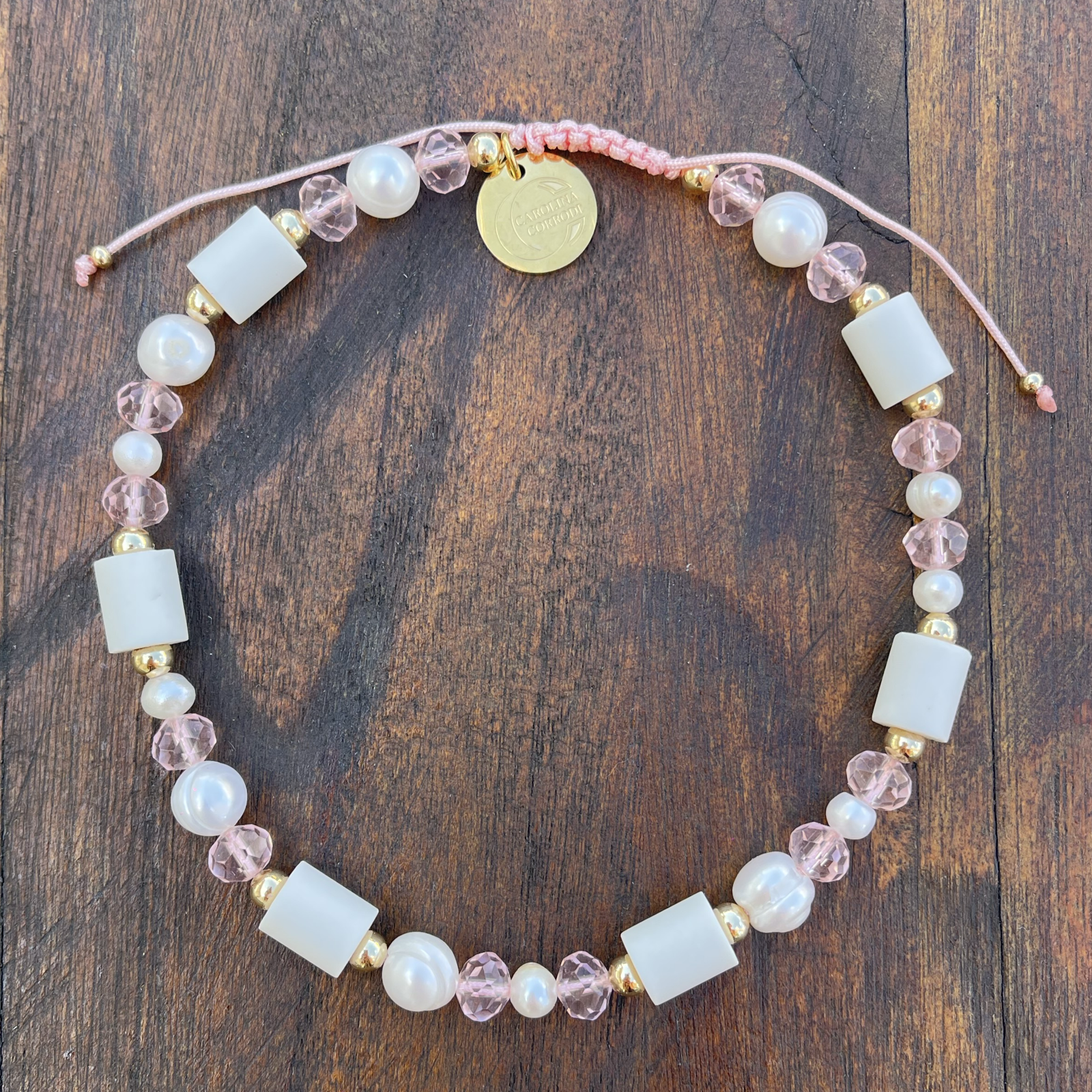 EM tick collar with freshwater pearls (pink)