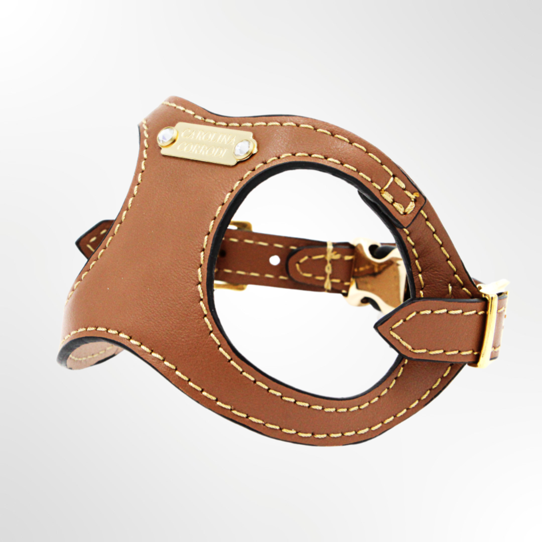 Step-In Leather Dog Harness with crystals Gold Edition Las Vegas