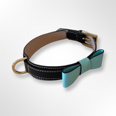 lederhalsband in schwarz und tuerkis fliege