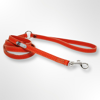 Dog Leash Leather with crystals Silver Edition orange
