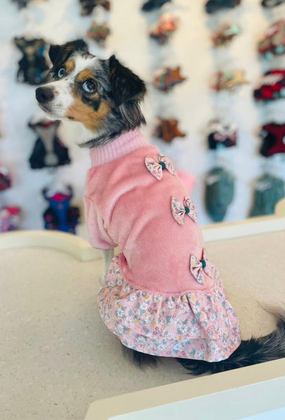 Hundepullover-Kleid rosa mit Schleifen