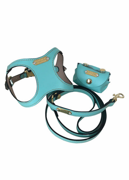 Leather Dog Harness Step-In with crystals Gold Edition Mykonos