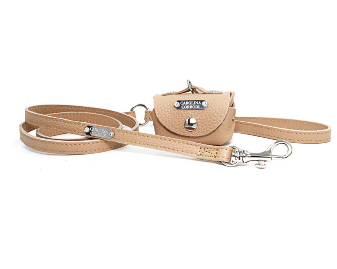 Kotbeutelspender Beige Champagne mit Strasssteinen Silber Edition / Popo Bag