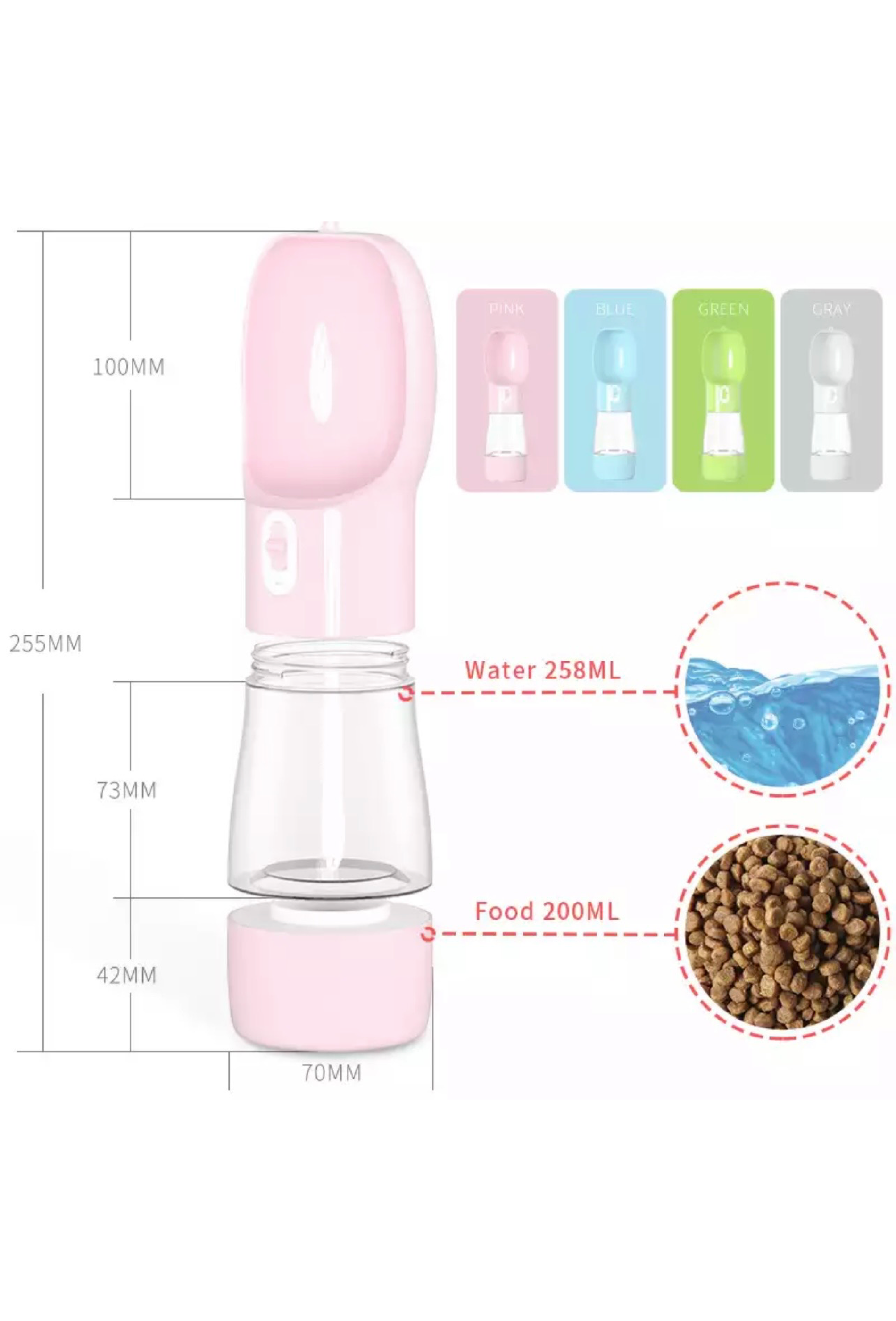Travel drinking bottle with container for dog treats