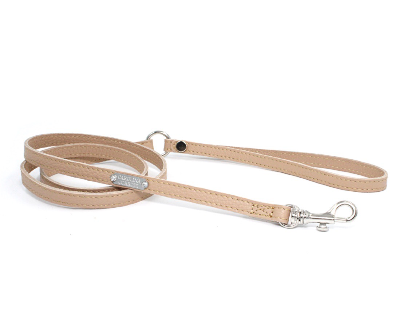 Dog Harness Leatther Step-In with crystals Silver Edition Beige Champagne